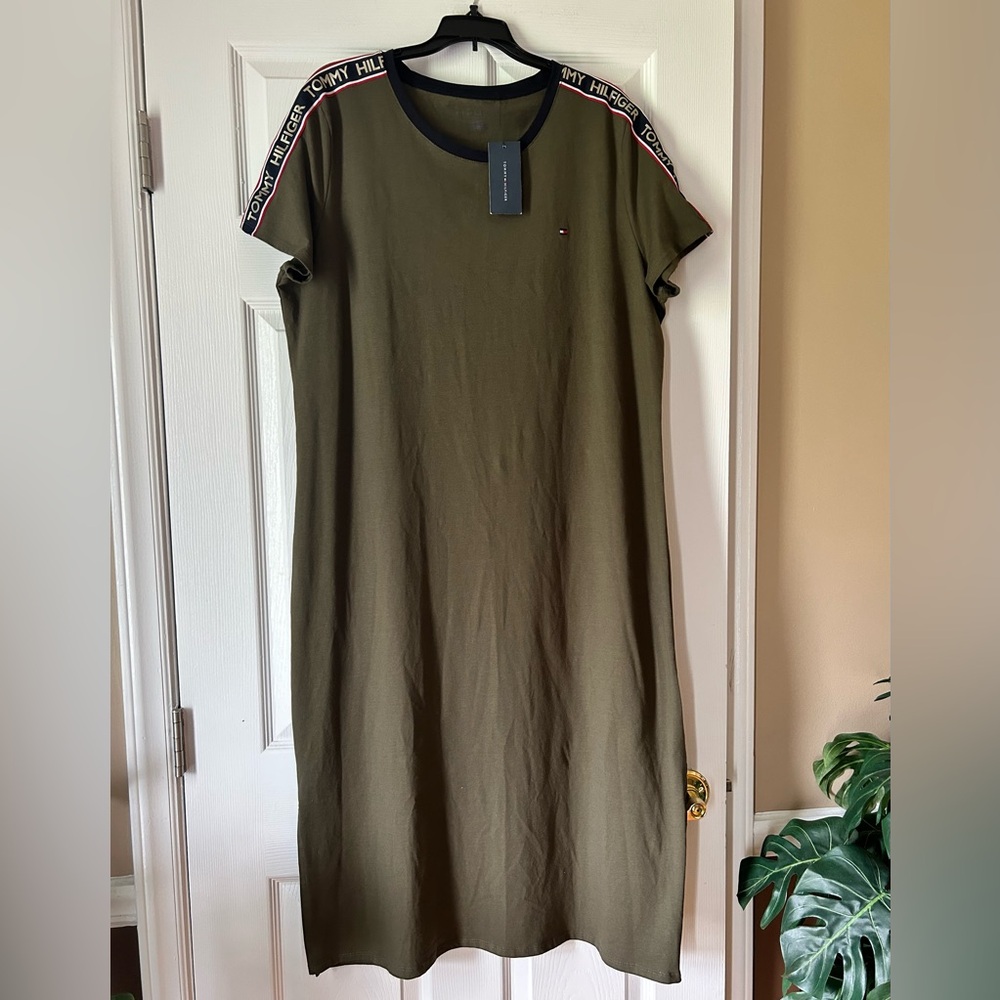 Tommy Hilfiger Olive Midi Dress with Logo Detail